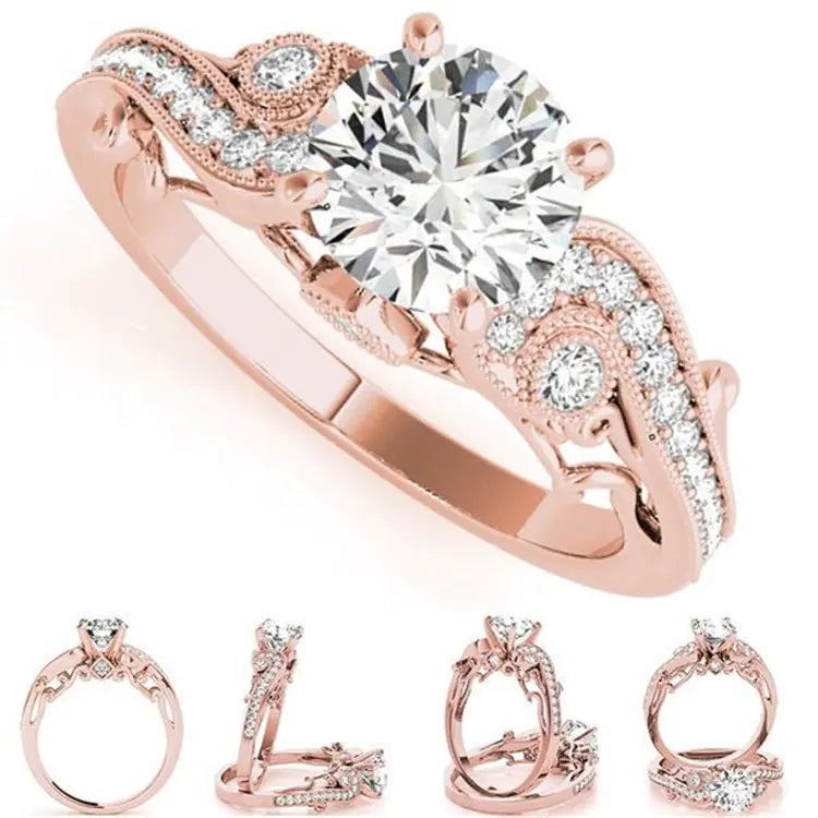 Fashion Princess Engagement Ring with Zirconia Stones