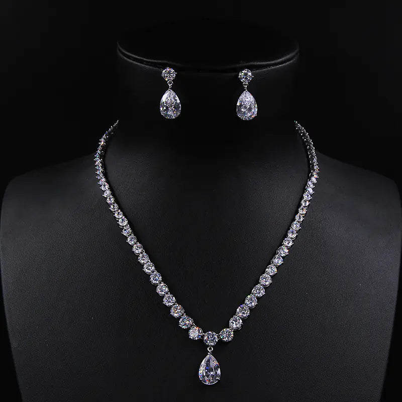 Elegant Zircon Necklace and Earring Set for Brides