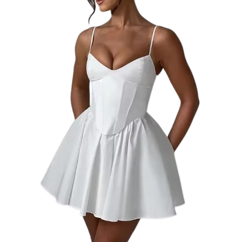 Emilene Off White Modern Corset Short Dress (One Piece)