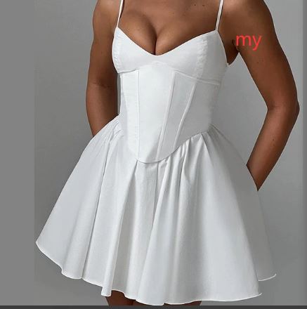 Emilene Off White Modern Corset Short Dress (One Piece)