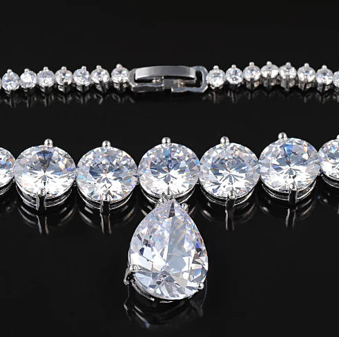 Elegant Zircon Necklace and Earring Set for Brides