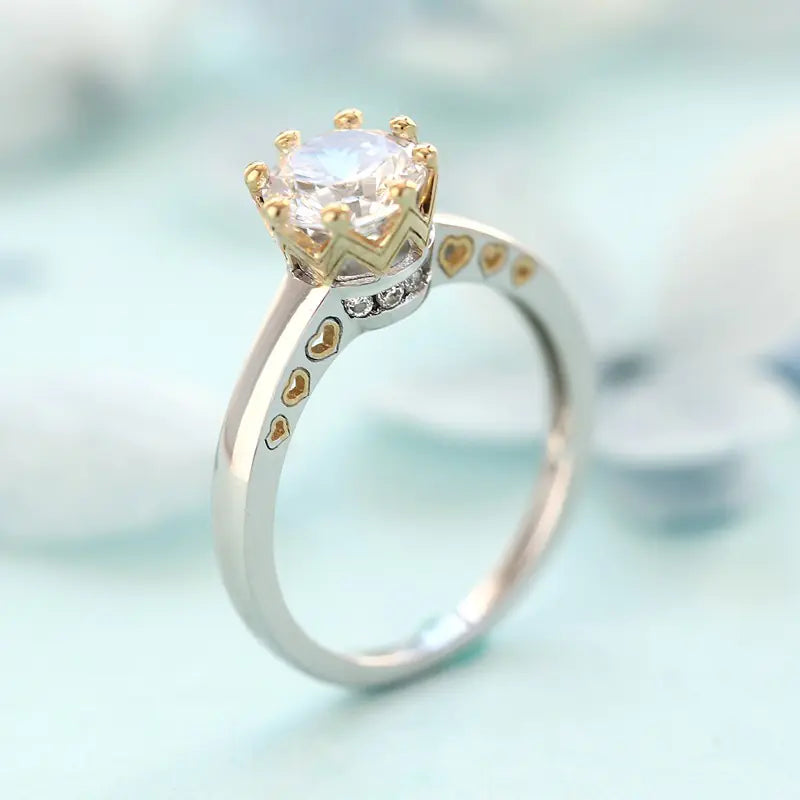 Classic Split Color Crown Engagement Ring for Women