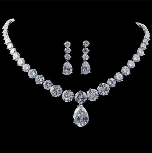 Elegant Zircon Necklace and Earring Set for Brides