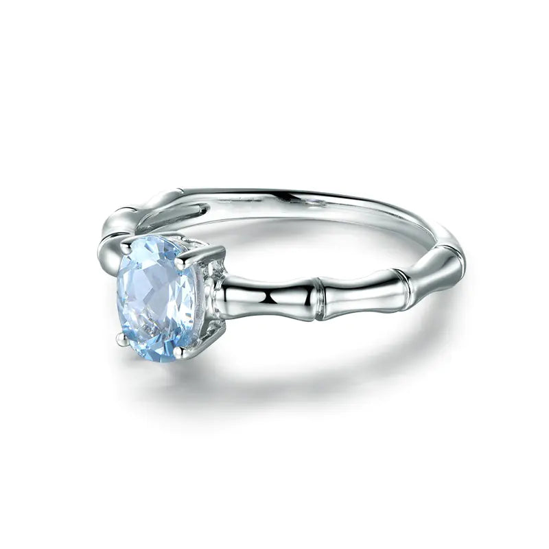 Creative Bamboo-Style Ring with Natural Aquamarine